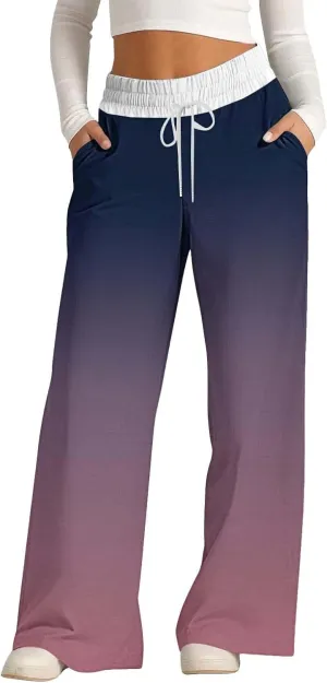 Wide Leg Baggy Pants Fashion Lacing Solid Color Waist Waist Wide Leg Casual Pants Fleece Joggers Womens Wide Leg
