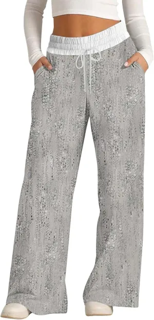Wide Leg Baggy Pants Fashion Lacing Solid Color Waist Waist Wide Leg Casual Pants Fleece Joggers Womens Wide Leg