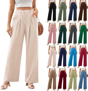 Wide Leg Dress Pants Women High Waisted Stretchy Pull On Work Pants Business Casual Office Slacks with Pockets