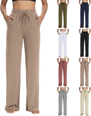 Wide Leg Pants for Women Baggy Drawstring High Waisted Yoga Trouser Pants Casual Comfy Palazzo Pants with Pockets