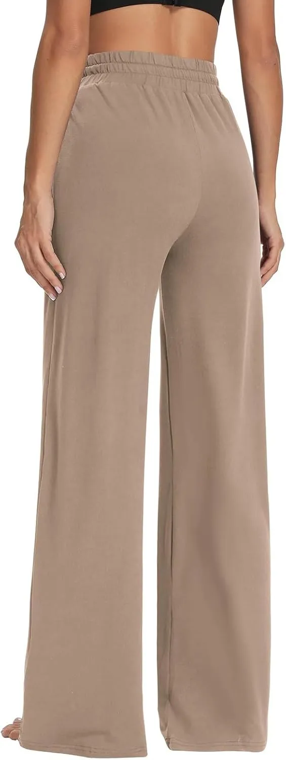 Wide Leg Pants for Women Baggy Drawstring High Waisted Yoga Trouser Pants Casual Comfy Palazzo Pants with Pockets