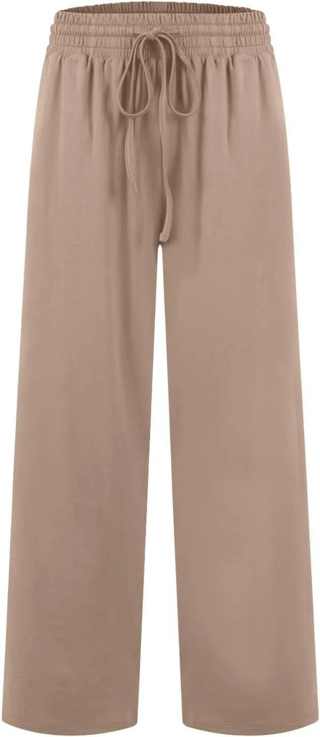 Wide Leg Pants for Women Baggy Drawstring High Waisted Yoga Trouser Pants Casual Comfy Palazzo Pants with Pockets