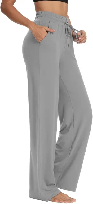 Wide Leg Pants for Women Baggy Drawstring High Waisted Yoga Trouser Pants Casual Comfy Palazzo Pants with Pockets