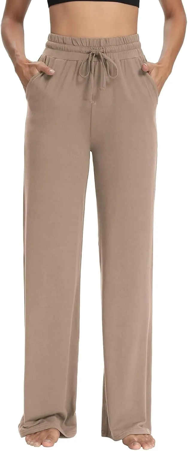 Wide Leg Pants for Women Baggy Drawstring High Waisted Yoga Trouser Pants Casual Comfy Palazzo Pants with Pockets