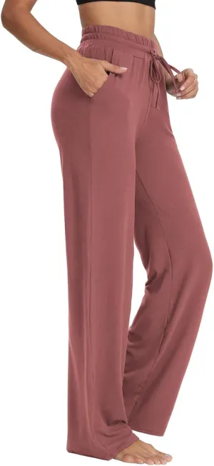 Wide Leg Pants for Women Baggy Drawstring High Waisted Yoga Trouser Pants Casual Comfy Palazzo Pants with Pockets
