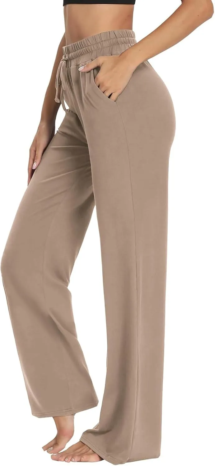 Wide Leg Pants for Women Baggy Drawstring High Waisted Yoga Trouser Pants Casual Comfy Palazzo Pants with Pockets