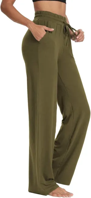 Wide Leg Pants for Women Baggy Drawstring High Waisted Yoga Trouser Pants Casual Comfy Palazzo Pants with Pockets