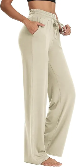 Wide Leg Pants for Women Baggy Drawstring High Waisted Yoga Trouser Pants Casual Comfy Palazzo Pants with Pockets