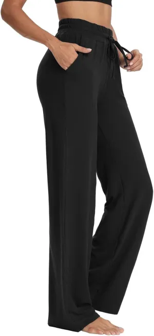 Wide Leg Pants for Women Baggy Drawstring High Waisted Yoga Trouser Pants Casual Comfy Palazzo Pants with Pockets