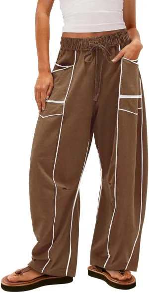 Wide Leg Sweatpants for Women Drawstring Elastic Waisted Pants Loose Lounge Pants with Pockets Baggy Workout Pants