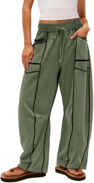 Wide Leg Sweatpants for Women Drawstring Elastic Waisted Pants Loose Lounge Pants with Pockets Baggy Workout Pants