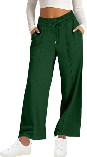 Wide Leg Sweatpants Women 2025 Baggy Drawstring Elastic Waist Straight Trousers Oversized Lounge Joggers Pants Pocket