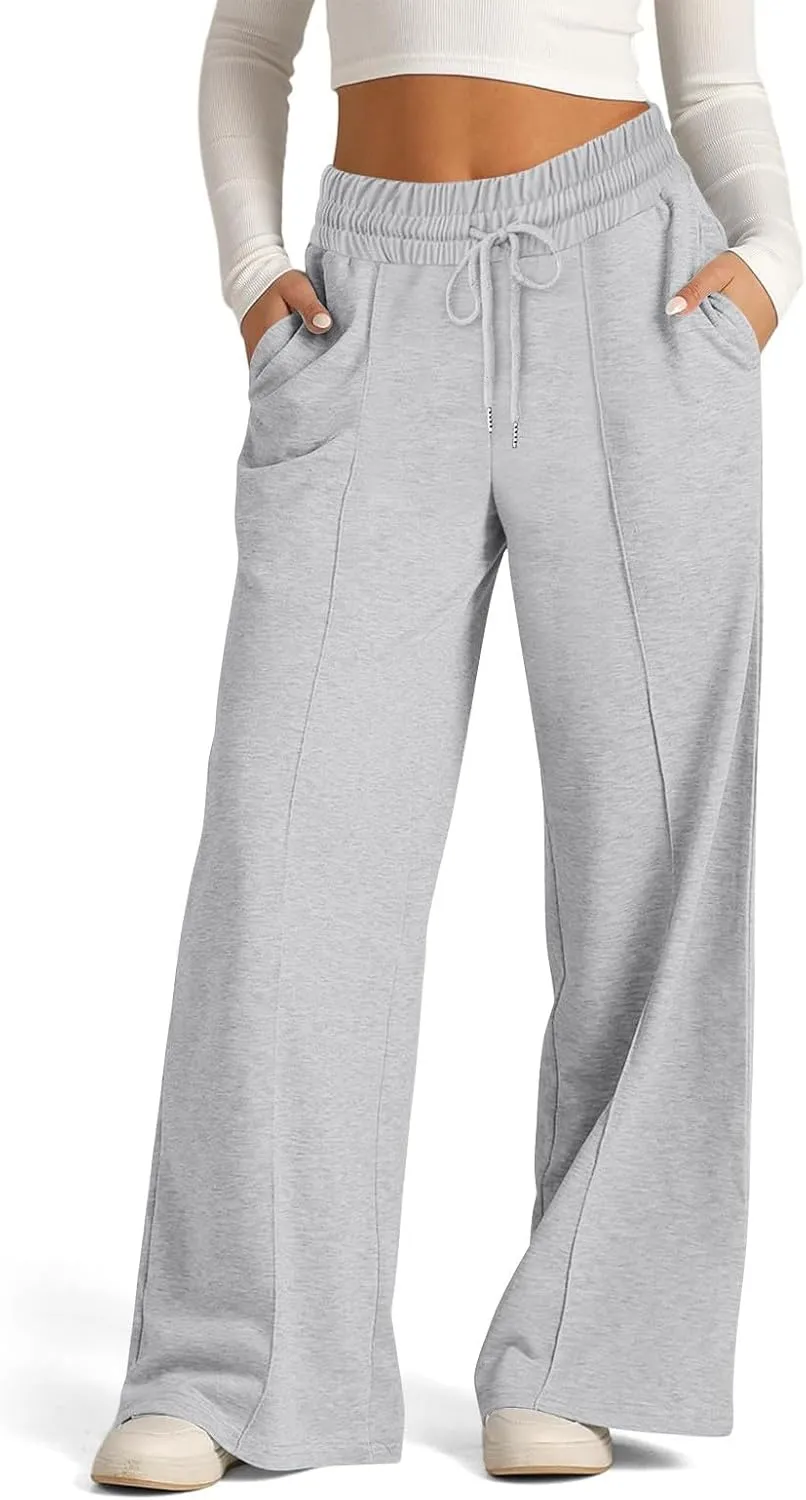 Wide Leg Sweatpants Women 2025 Baggy Drawstring Elastic Waist Straight Trousers Oversized Lounge Joggers Pants Pocket