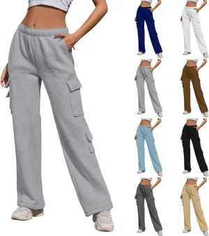 Wide Leg Sweatpants Women Baggy Elastic High Waisted Cargo Sweatpants Casual Comfy Fleece Joggers with Pockets