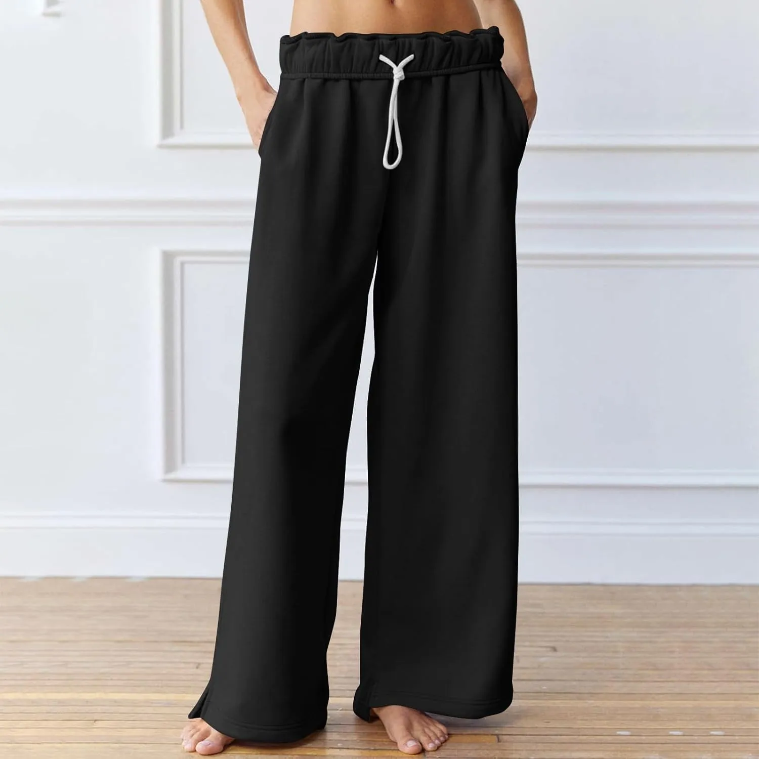 Wide Leg Sweatpants Women Baggy Fleece Drawstring High Waisted Lounge Pants with Pockets Casual Athletic Pants