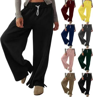 Wide Leg Sweatpants Women Baggy Fleece Drawstring High Waisted Lounge Pants with Pockets Casual Athletic Pants