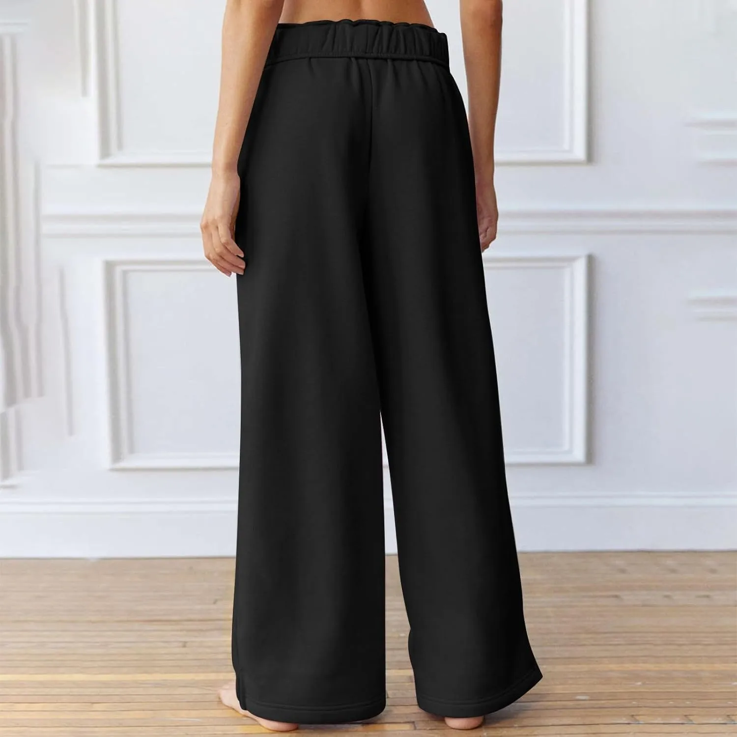 Wide Leg Sweatpants Women Baggy Fleece Drawstring High Waisted Lounge Pants with Pockets Casual Athletic Pants