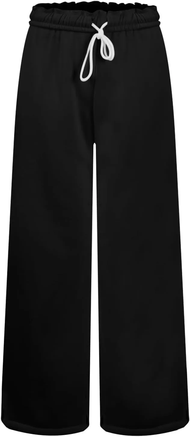 Wide Leg Sweatpants Women Baggy Fleece Drawstring High Waisted Lounge Pants with Pockets Casual Athletic Pants