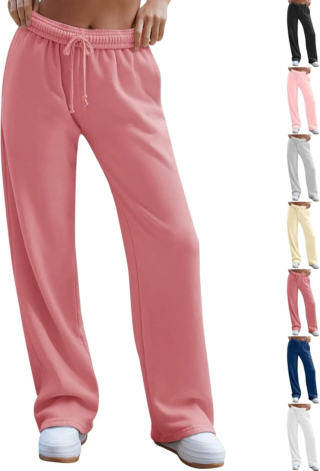 Wide Leg Sweatpants Women Baggy High Waisted Drawstring Joggers with Pockets Trendy Fleece Track Pants