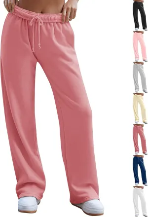 Wide Leg Sweatpants Women Baggy High Waisted Drawstring Joggers with Pockets Trendy Fleece Track Pants