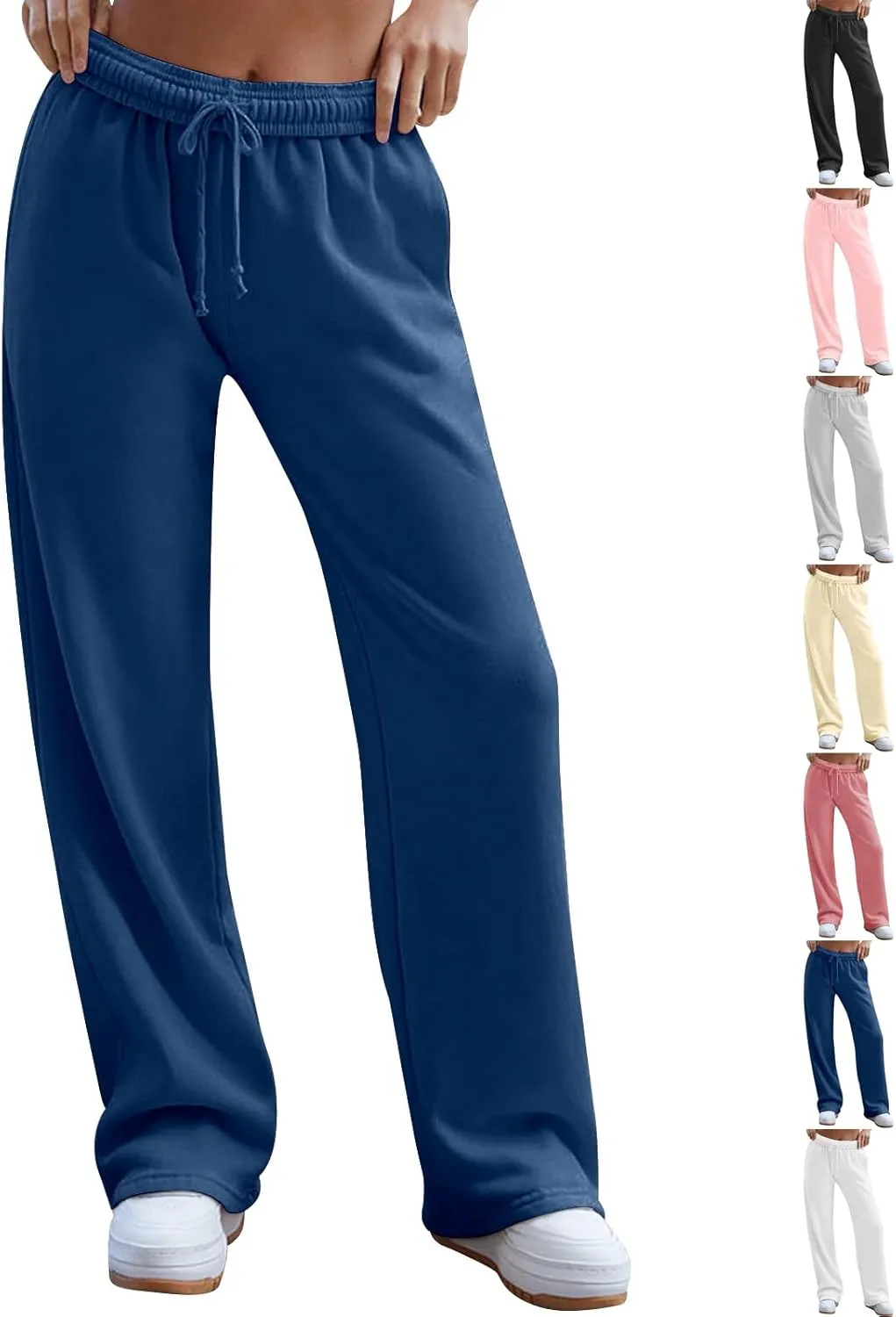 Wide Leg Sweatpants Women Baggy High Waisted Drawstring Joggers with Pockets Trendy Fleece Track Pants