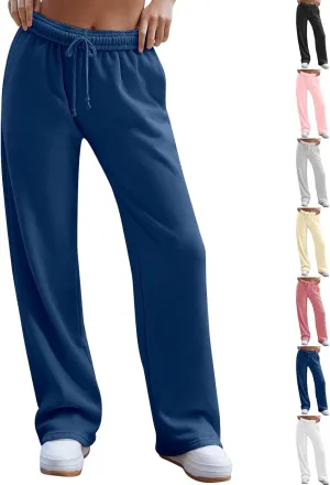 Wide Leg Sweatpants Women Baggy High Waisted Drawstring Joggers with Pockets Trendy Fleece Track Pants