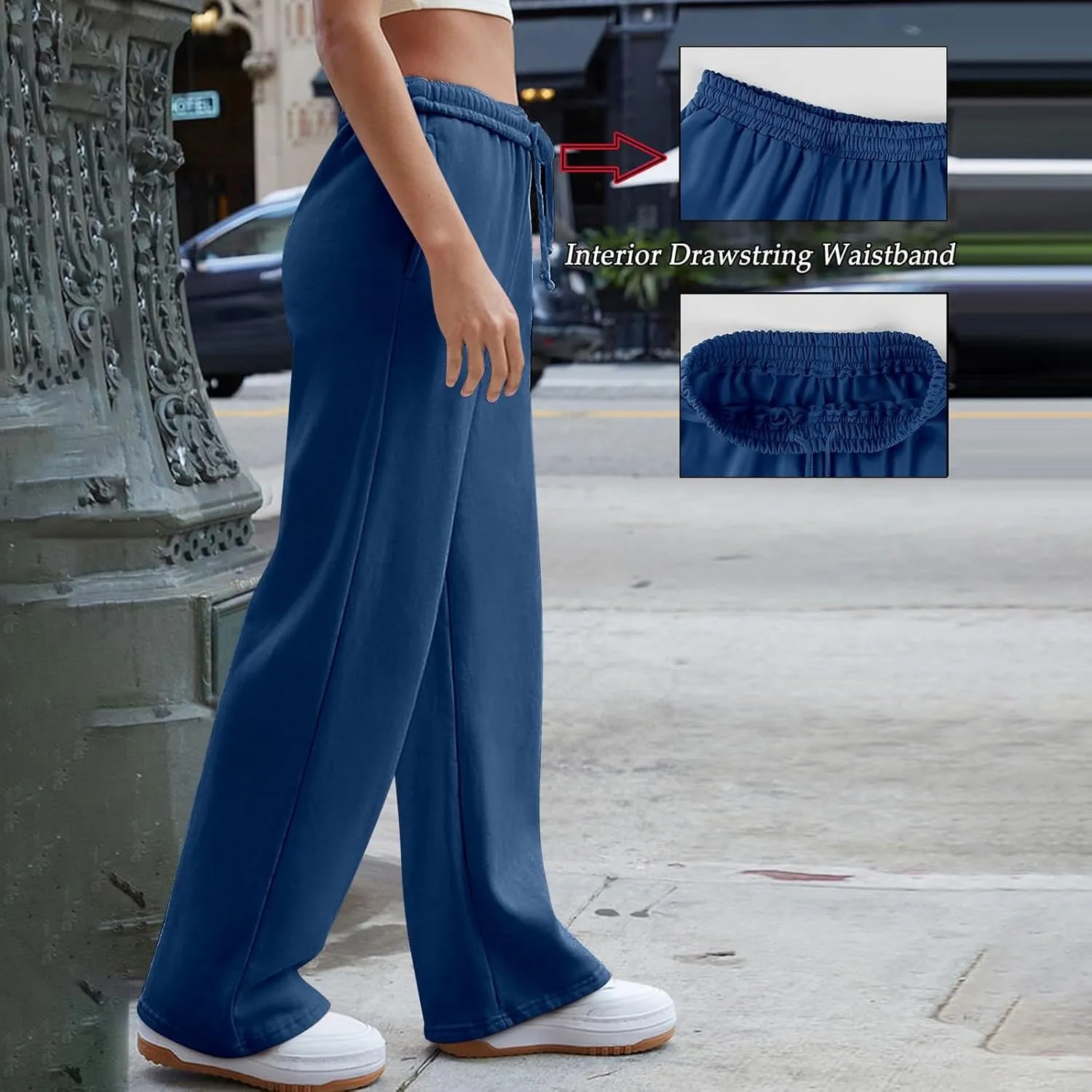 Wide Leg Sweatpants Women Baggy High Waisted Drawstring Joggers with Pockets Trendy Fleece Track Pants