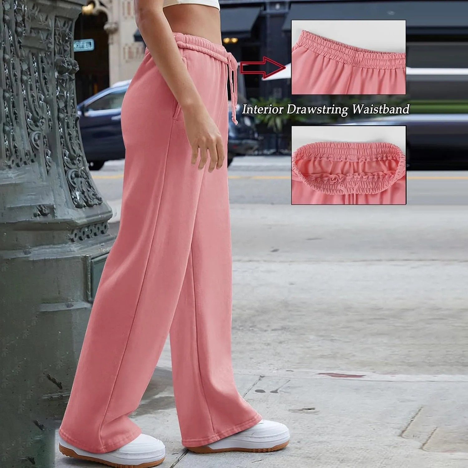 Wide Leg Sweatpants Women Baggy High Waisted Drawstring Joggers with Pockets Trendy Fleece Track Pants