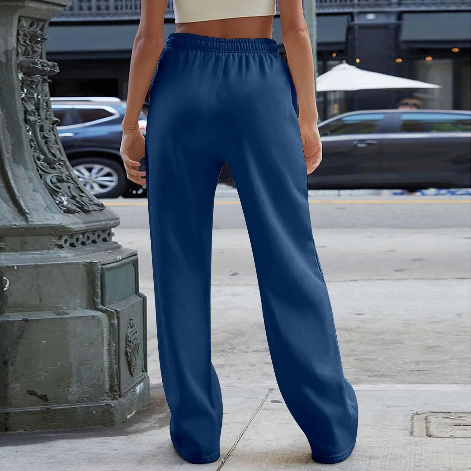 Wide Leg Sweatpants Women Baggy High Waisted Drawstring Joggers with Pockets Trendy Fleece Track Pants