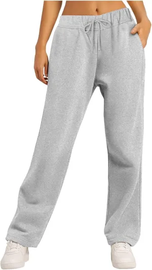 Wide Leg Sweatpants Women Drawstring High Waisted Casual Pant Athletic Workout Gym Baggy Lounge Trousers with Pockets