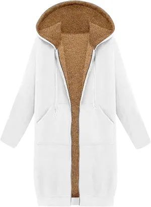 Winter Hoodie Jackets for Women Fleece Sweater Coats Plus Size Warm Outerwear Casual Loose Long Jacket with Pocket