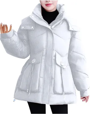 Winter Jackets for Women Full-Zip Windproof Down Coats Fashion Puffer Jackets Warm Thicken Hooded Quilted Outerwear