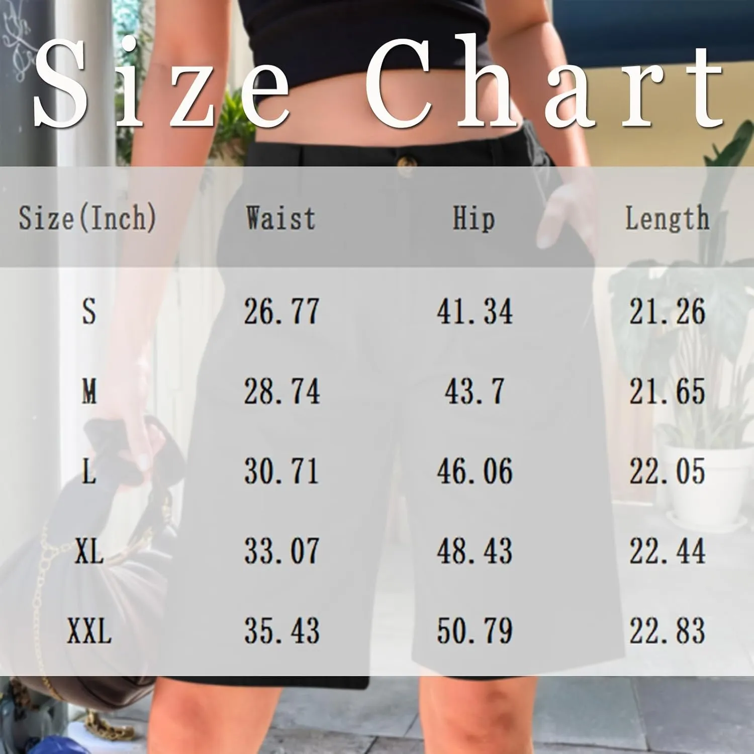 Women Bermuda Shorts Summer Casual High Waisted Knee Length Long Shorts with Pockets Elastic Wasit Chino Short