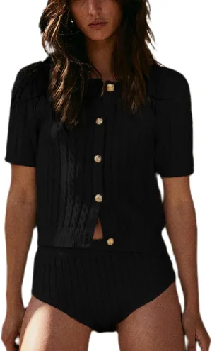 Women Cable Knit Short Sleeve Cardigan Sweater Button Down Y2k Knit Cropped Cardigans Vintage Going Out Tops