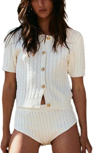 Women Cable Knit Short Sleeve Cardigan Sweater Button Down Y2k Knit Cropped Cardigans Vintage Going Out Tops