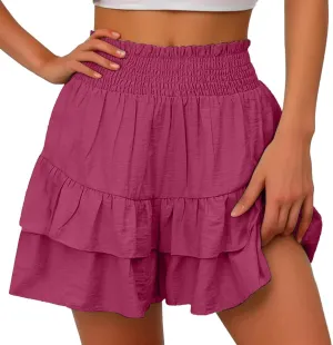 Women Casual Ruffle Shorts High Rise Bermuda Short Pant Trendy Flowy Shorts Summer Holiday Beach Pleated Mini Skirt