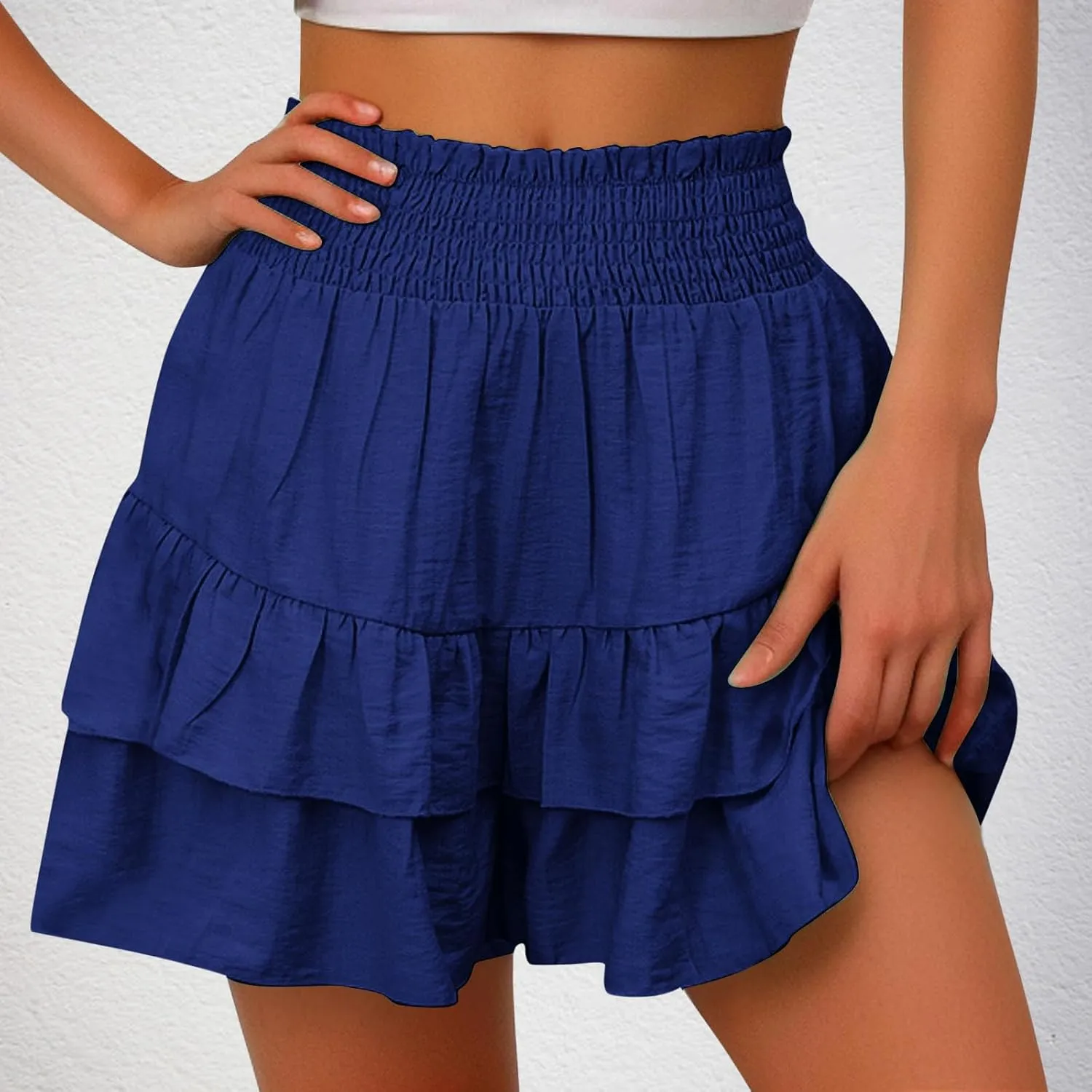 Women Casual Ruffle Shorts High Rise Bermuda Short Pant Trendy Flowy Shorts Summer Holiday Beach Pleated Mini Skirt