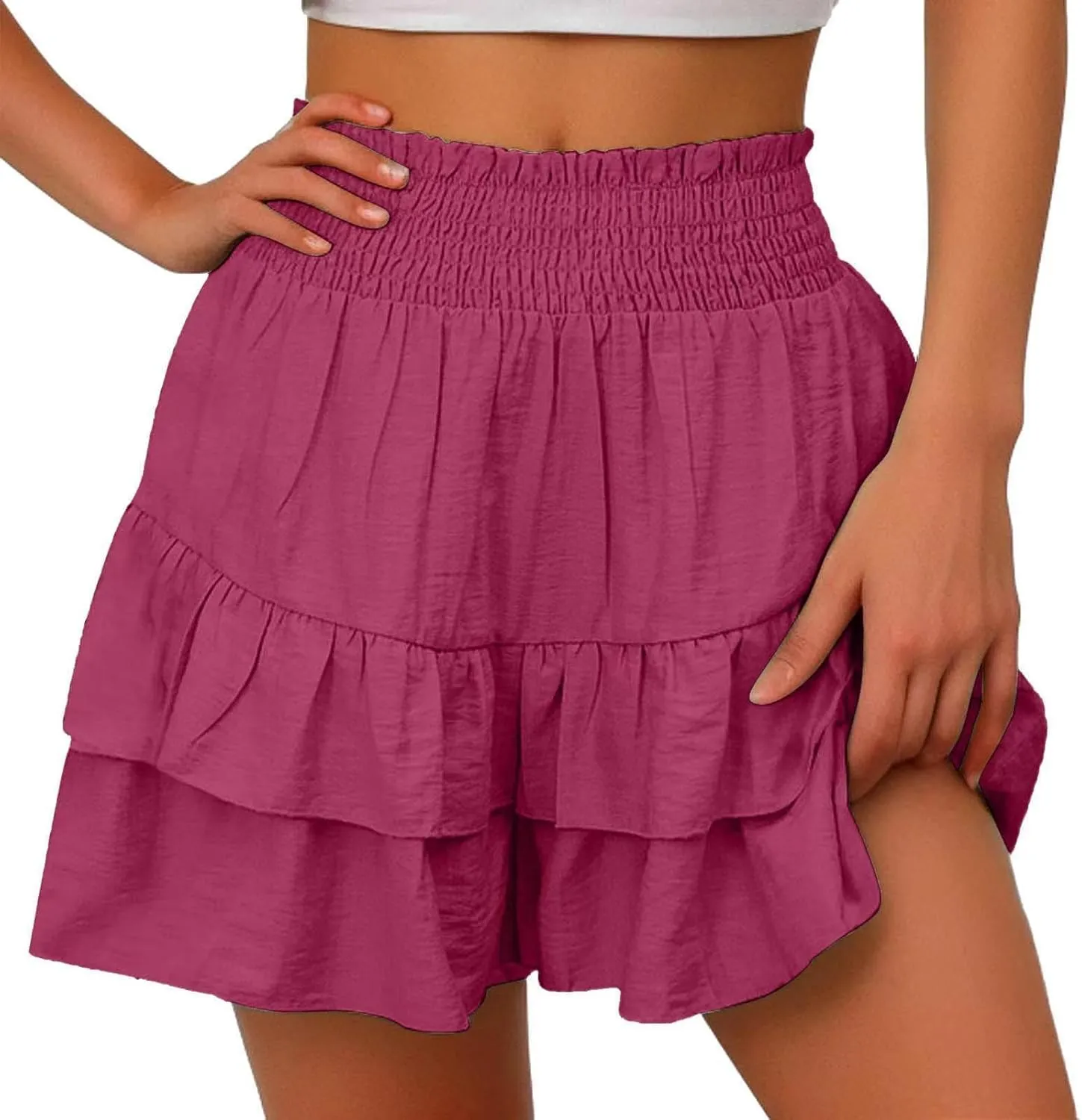 Women Casual Ruffle Shorts High Rise Bermuda Short Pant Trendy Flowy Shorts Summer Holiday Beach Pleated Mini Skirt
