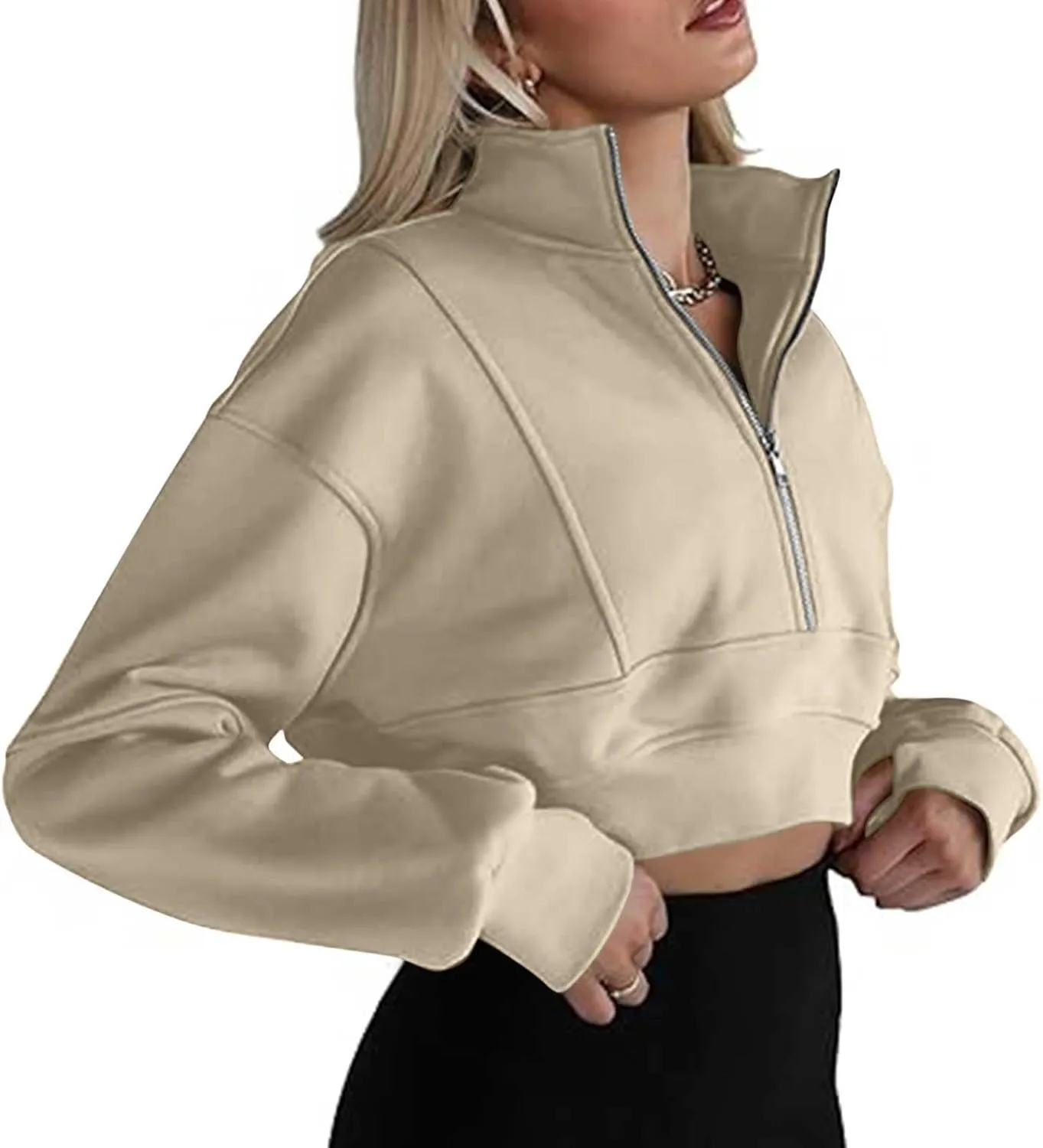 Women Fall Fashion 2024 Cropped Sweatshirt Half Zip Casual Long Sleeve Fleece Quarter Zipper Pullover Y2k Workout Top