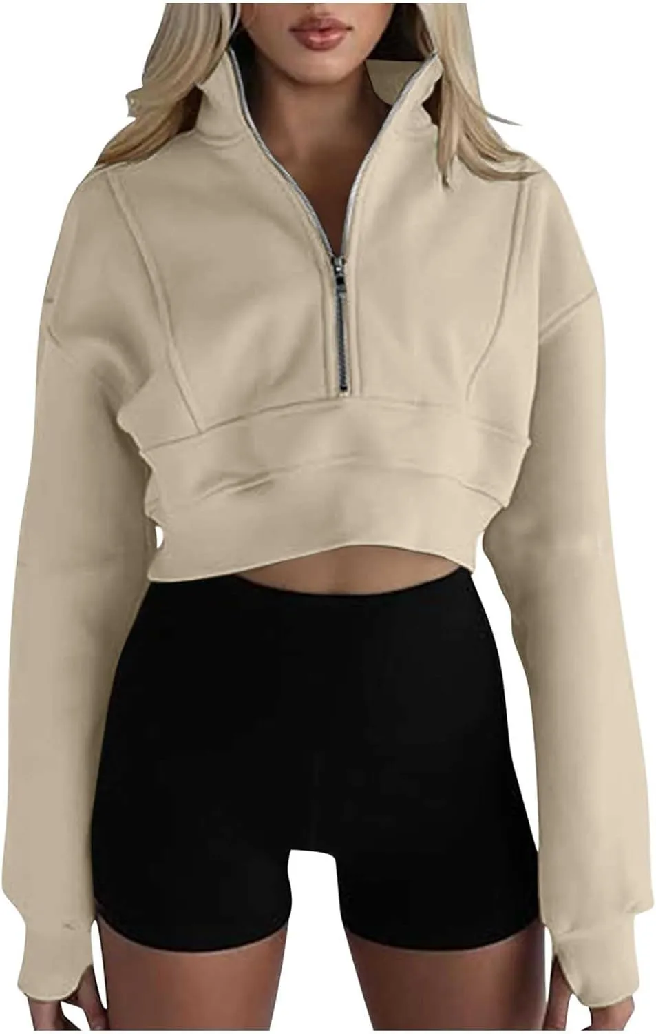 Women Fall Fashion 2024 Cropped Sweatshirt Half Zip Casual Long Sleeve Fleece Quarter Zipper Pullover Y2k Workout Top