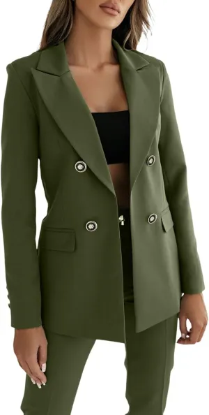 Women Fashion Outwear 2024 Casual Lapel Collar Long Sleeve Suits Jacket Solid Color Dress for Work Women Business