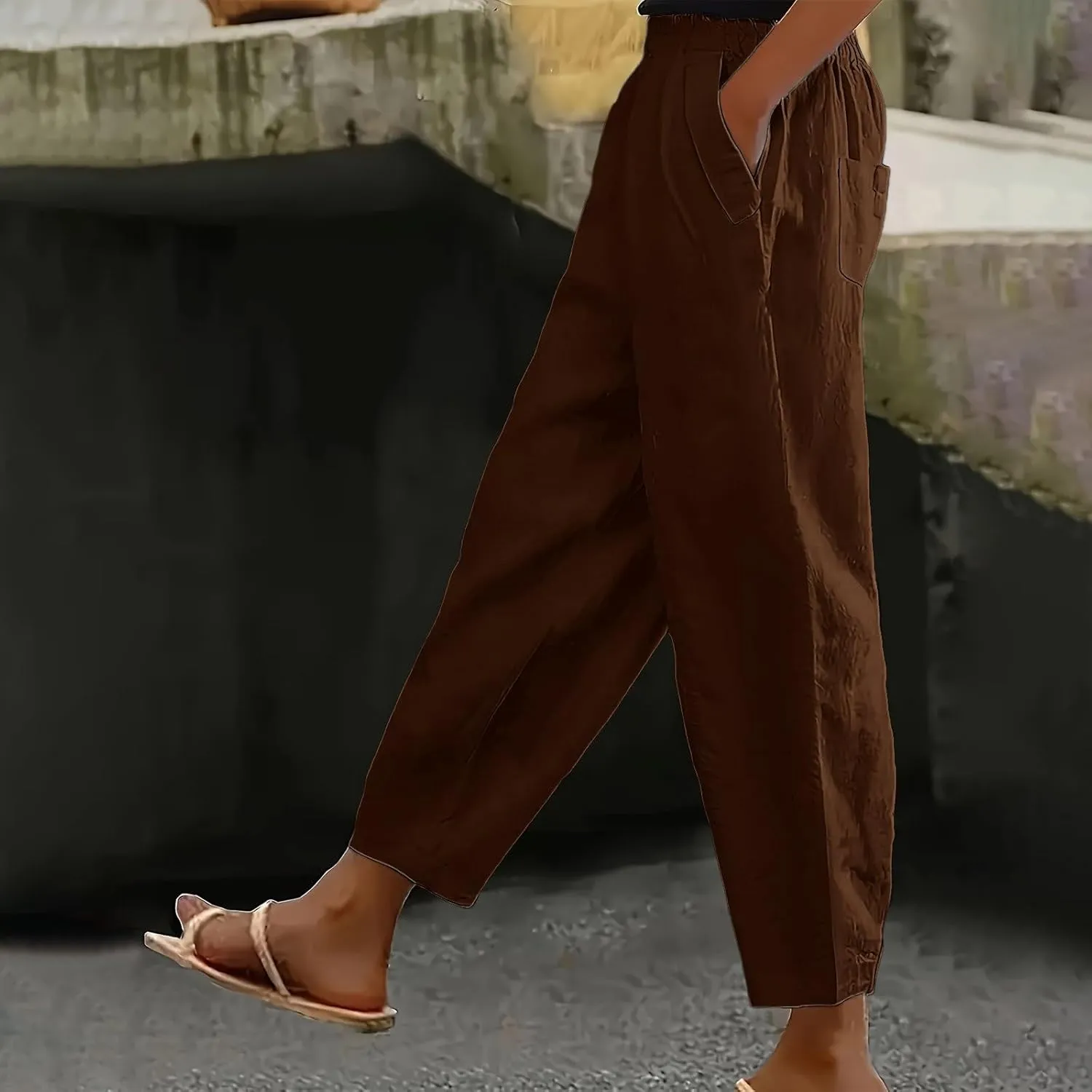 Women High Waisted Wide Leg Pants Fashion Drawstring Elastic Trousers Comfy Straight Leg Long Pants with Pockets