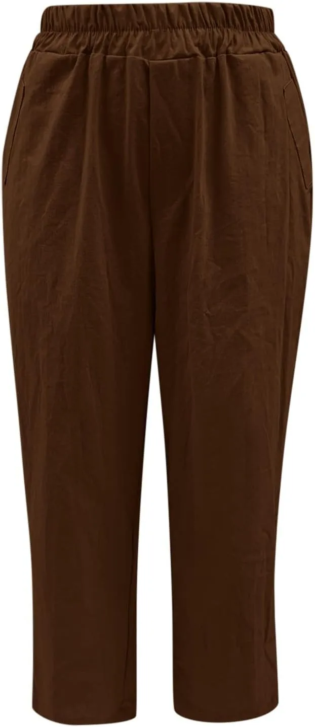 Women High Waisted Wide Leg Pants Fashion Drawstring Elastic Trousers Comfy Straight Leg Long Pants with Pockets