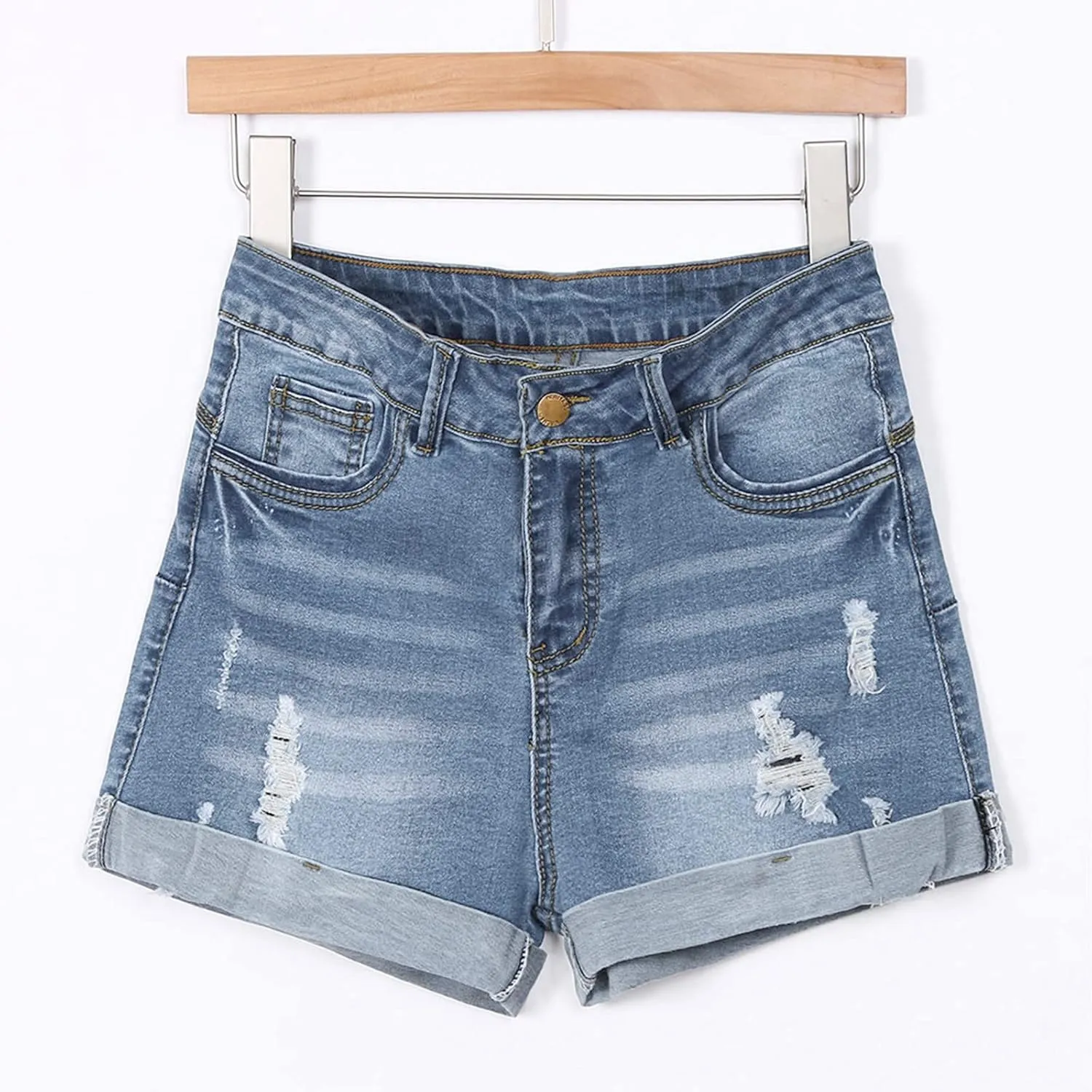Women Jean Short Ripped Hot Shorts Comfy Stretchy Women Fringed Denim Shorts with Pockets