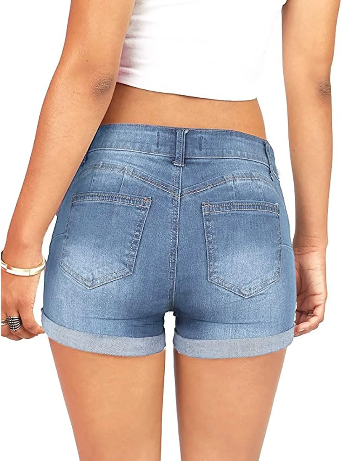 Women Jean Short Ripped Hot Shorts Comfy Stretchy Women Fringed Denim Shorts with Pockets