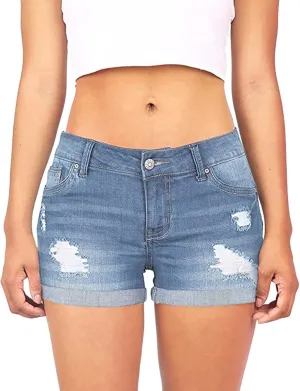 Women Jean Short Ripped Hot Shorts Comfy Stretchy Women Fringed Denim Shorts with Pockets
