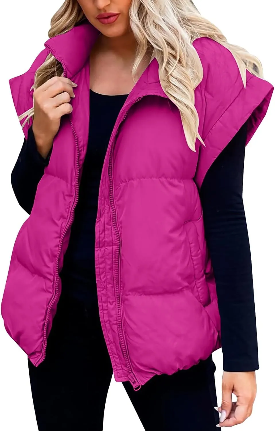 Women Packable Down Puffy Outwear Vest Up Collar Sleeveless Winter Warm Zipper Jacket with Outerwear Padded Jacket