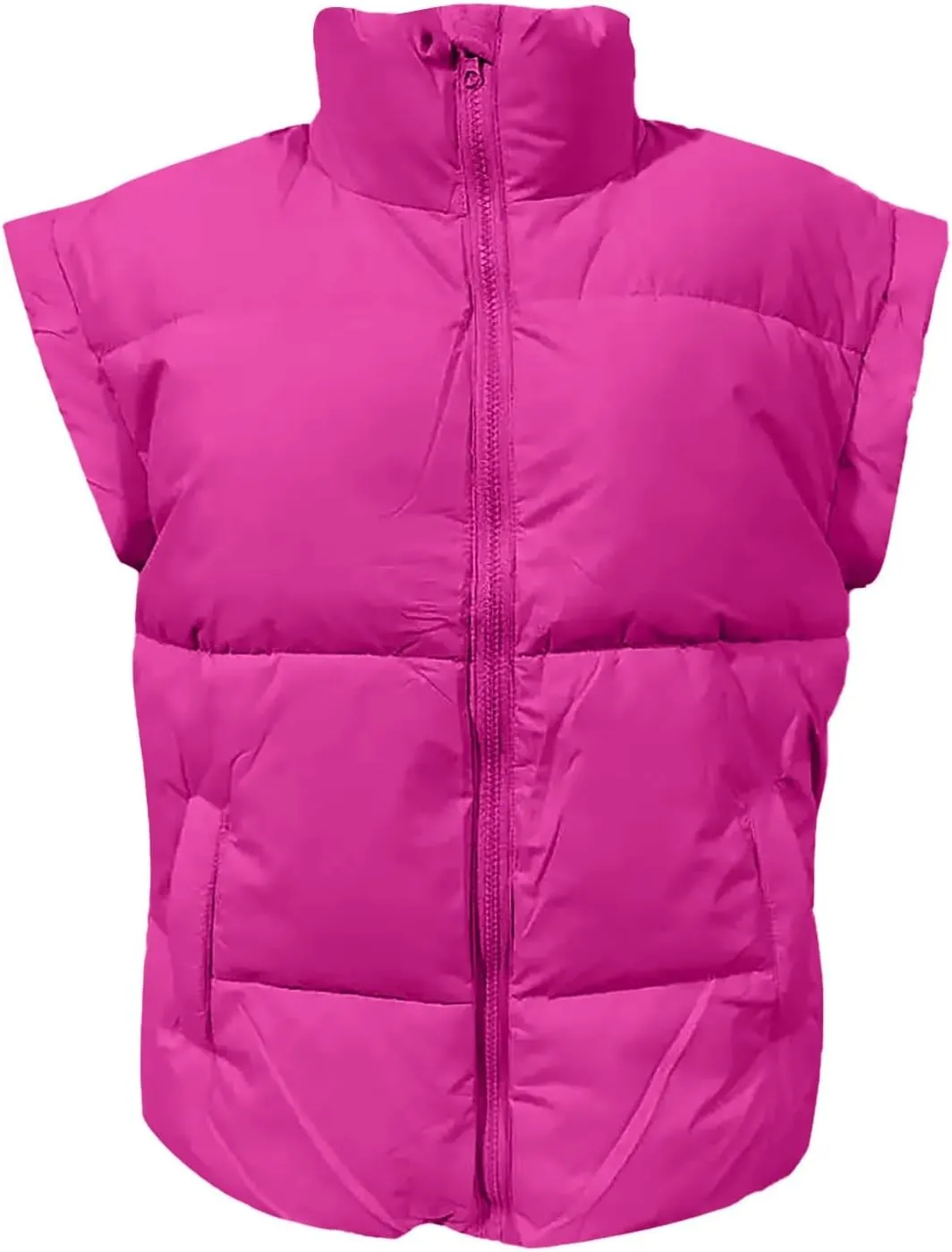 Women Packable Down Puffy Outwear Vest Up Collar Sleeveless Winter Warm Zipper Jacket with Outerwear Padded Jacket