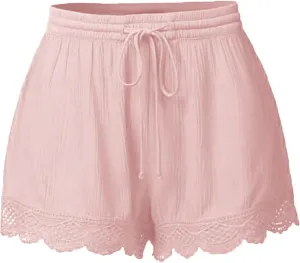 Women Shorts Summer High Waisted Casual Wide Leg Ruffle Shorts Casual Elastic Drawstring Comfy Stretchy Beach Skorts Shorts