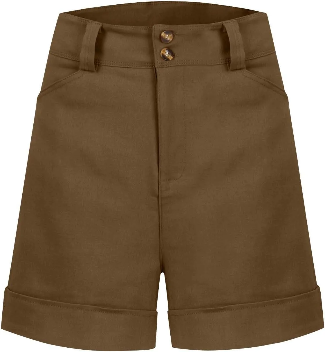 Women Stretch Twill Shorts Casual High Waisted Summer Shorts Folded Hem Chino Shorts Bermuda Shorts with Pockets